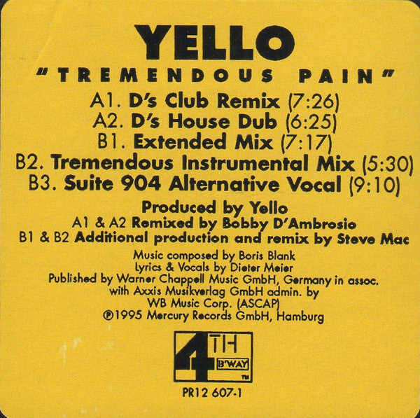 Yello : Tremendous Pain (12", Promo)