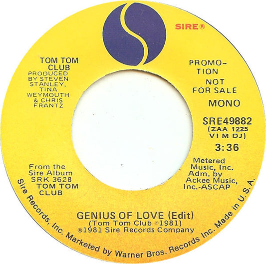 Tom Tom Club : Genius Of Love (Edit) (7", Mono, Promo)