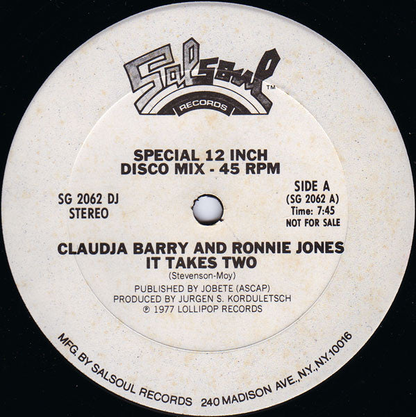 Claudja Barry And Ronnie Jones : It Takes Two (12", Promo)
