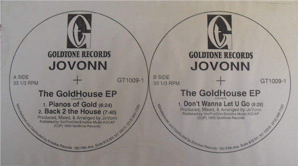 Jovonn : The Goldhouse EP (12", EP, W/Lbl)