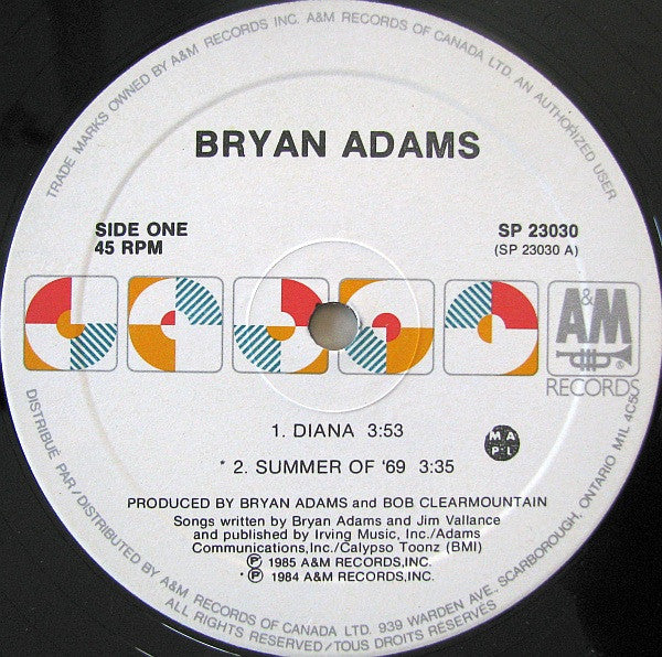 Bryan Adams : Diana / Summer Of 69' / The Bryan Adamix (12", EP)