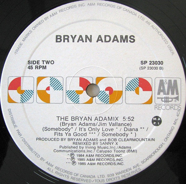 Bryan Adams : Diana / Summer Of 69' / The Bryan Adamix (12", EP)