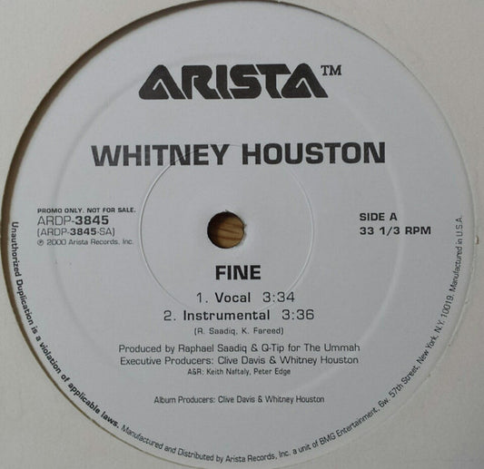 Whitney Houston : Fine (12", Promo)