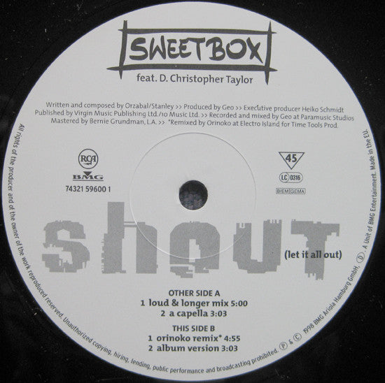 Sweetbox Feat. D. Christopher Taylor : Shout (Let It All Out) (12")