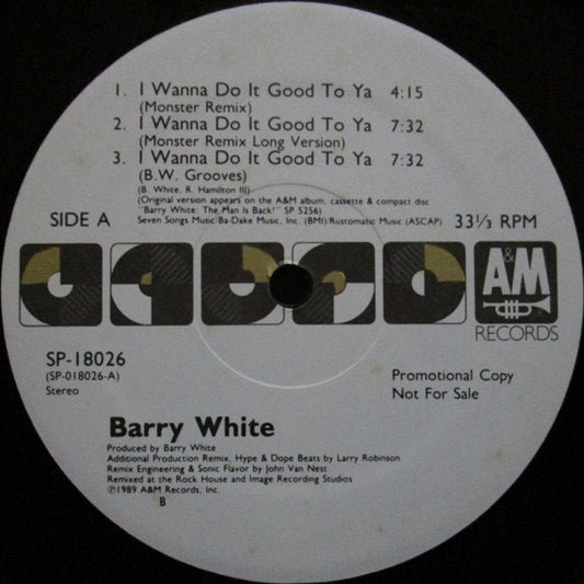 Barry White : I Wanna Do It Good To Ya (12", Promo)