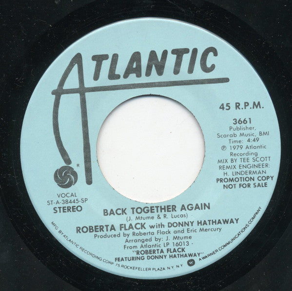 Roberta Flack With Donny Hathaway : Back Together Again (7", Single, Mono, Promo)