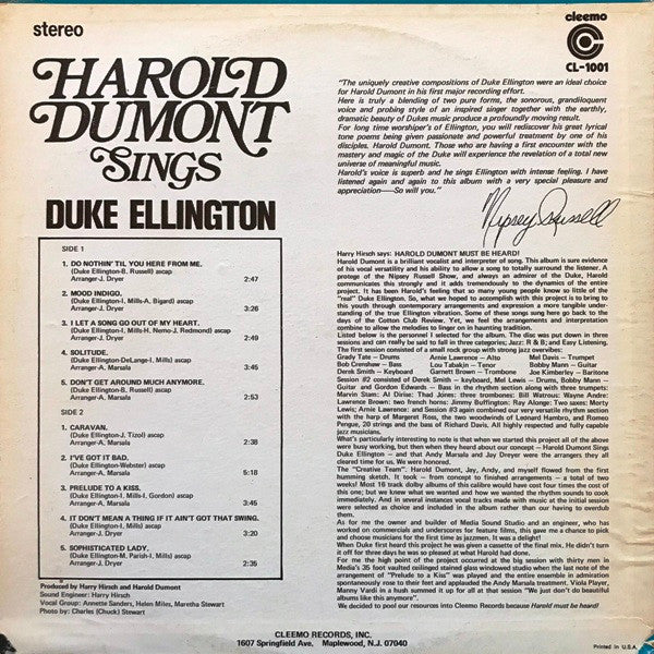 Harold Dumont : Harold Dumont Sings Duke Ellington (LP, Album)