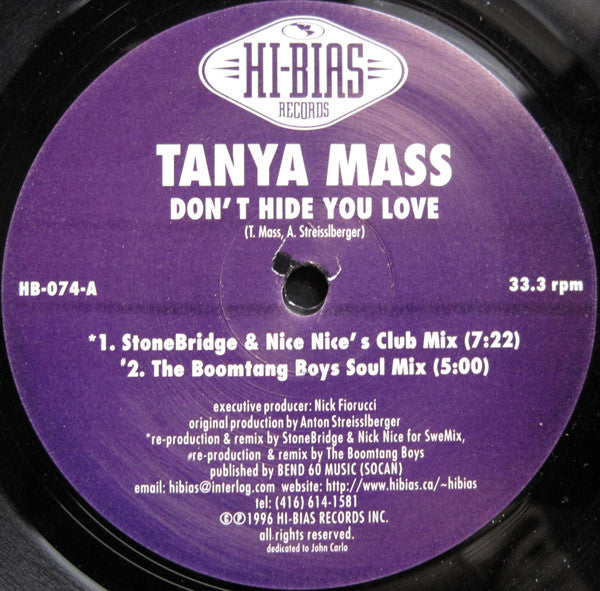 Tanya Mass : Don't Hide You Love (12")