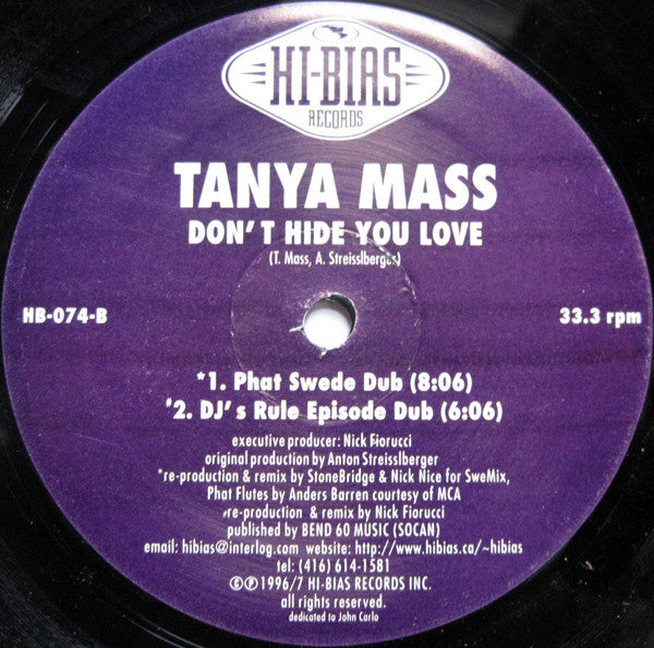 Tanya Mass : Don't Hide You Love (12")
