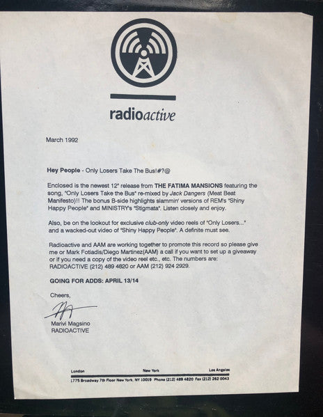 The Fatima Mansions : Only Losers Take The Bus (Dangers Mix) (12", Promo)