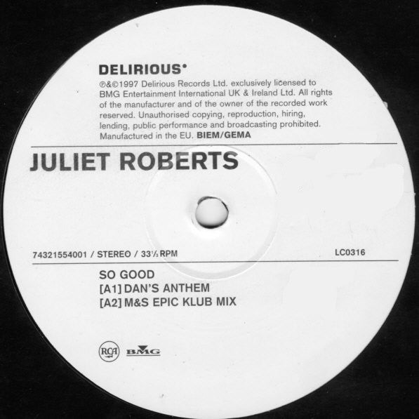 Juliet Roberts : So Good / Free Love 98 (12")
