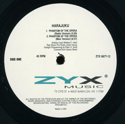 Harajuku : Phantom Of The Opera (Techno House Remixes) (12")
