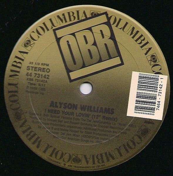 Alyson Williams : I Need Your Lovin' (12")