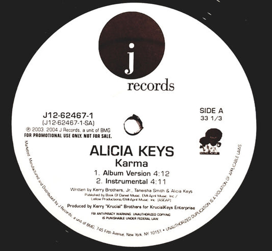 Alicia Keys : Karma (12", Promo)