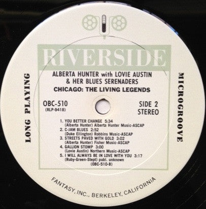 Alberta Hunter With Lovie Austin's Blues Serenaders : Chicago - The Living Legends (LP, Album, RE)