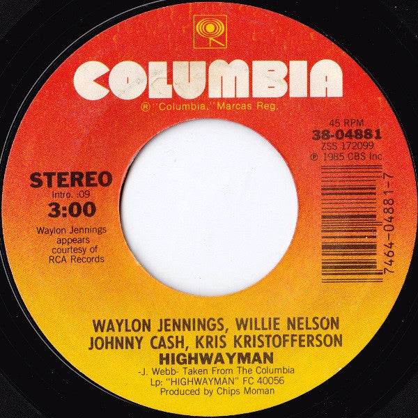 Waylon Jennings, Willie Nelson, Johnny Cash, Kris Kristofferson / Johnny Cash & Willie Nelson : Highwayman / The Human Condition (7", Single, Styrene, Pit)