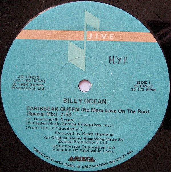 Billy Ocean : Caribbean Queen (No More Love On The Run) (12")