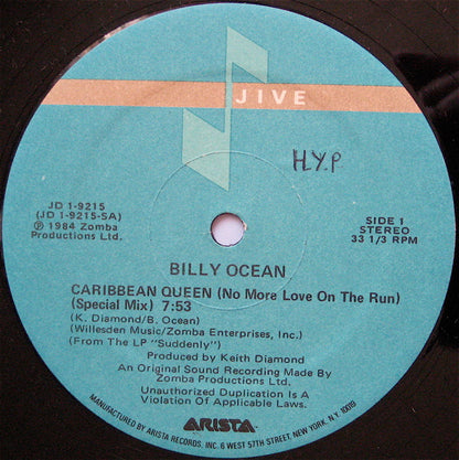 Billy Ocean : Caribbean Queen (No More Love On The Run) (12")