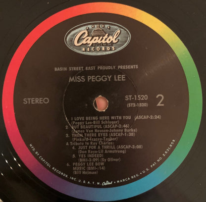 Peggy Lee : Basin Street East Proudly Presents Miss Peggy Lee Recorded At The Fabulous New York Club (LP, Album, Scr)