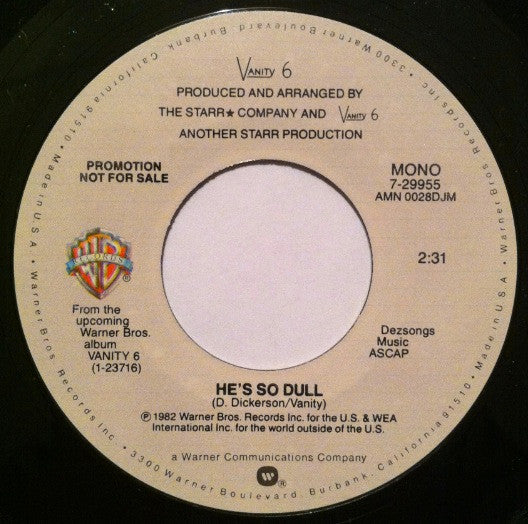 Vanity 6 : He's So Dull (7", Mono, Promo)
