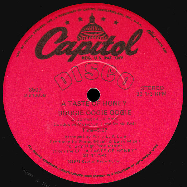 A Taste Of Honey : Boogie Oogie Oogie / Disco Dancin' (12")