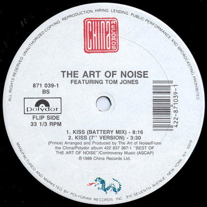 The Art Of Noise Featuring Tom Jones : Kiss (12", Single)