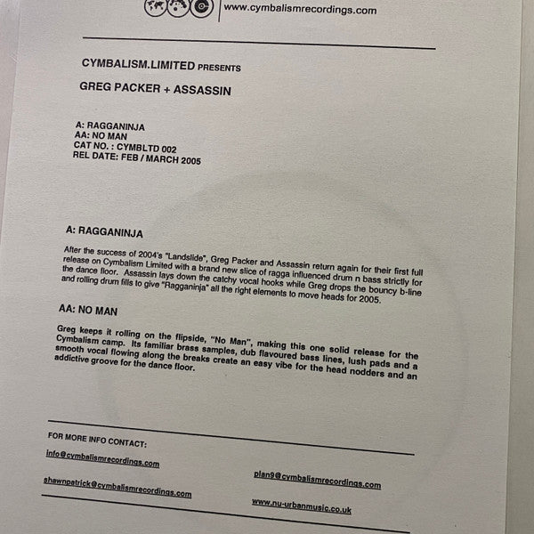 Greg Packer : Ragganinja / No Man (12", Promo, W/Lbl)
