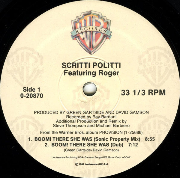 Scritti Politti Featuring Roger* : Boom! There She Was (12", Maxi)