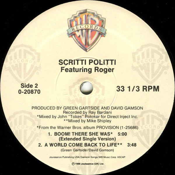 Scritti Politti Featuring Roger* : Boom! There She Was (12", Maxi)