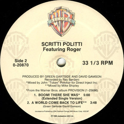 Scritti Politti Featuring Roger* : Boom! There She Was (12", Maxi)