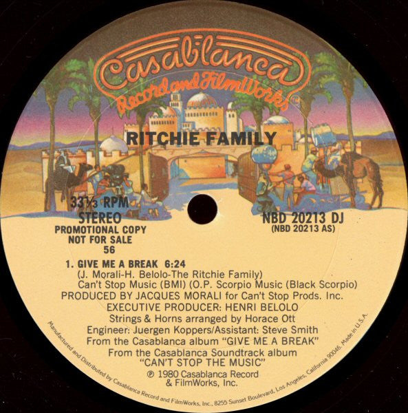 The Ritchie Family : Give Me A Break (12", S/Sided, Promo)