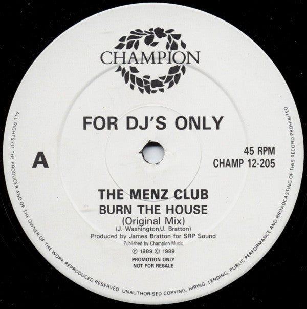 The Menz Club : Burn The House (12", Promo)