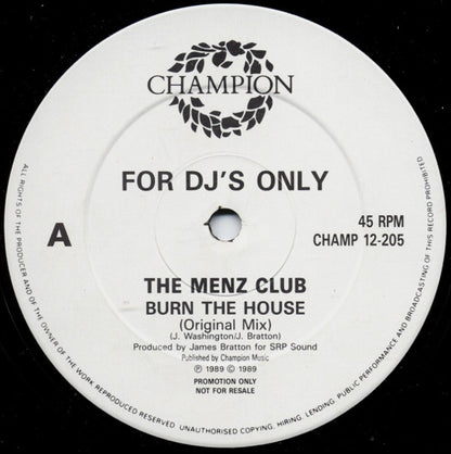 The Menz Club : Burn The House (12", Promo)