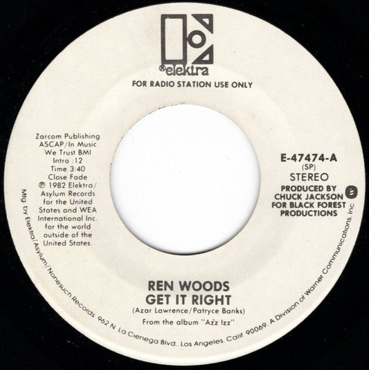 Ren Woods : Get It Right (7", Single, Mono, Promo)
