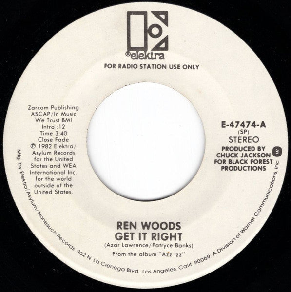 Ren Woods : Get It Right (7", Single, Mono, Promo)