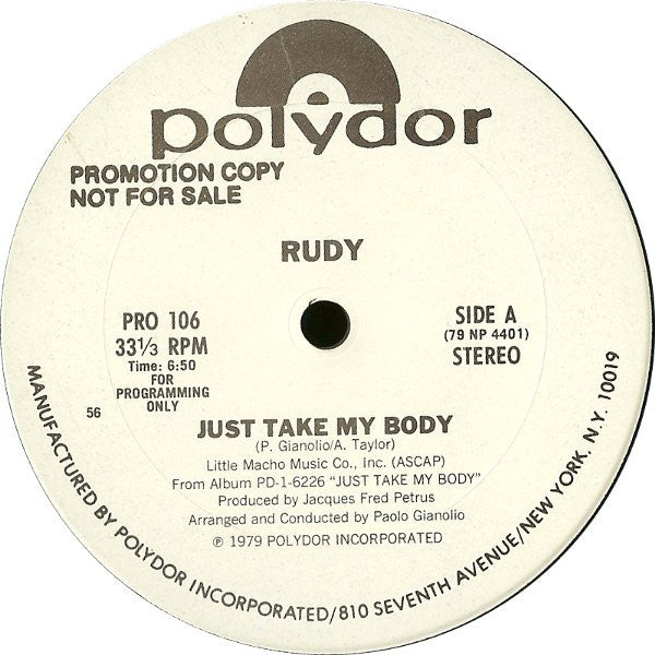 Rudy (18) : Just Take My Body (12", Promo)