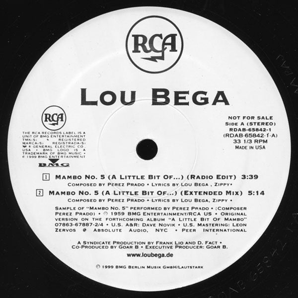 Lou Bega : Mambo No. 5 (A Little Bit Of...) (12", Promo)