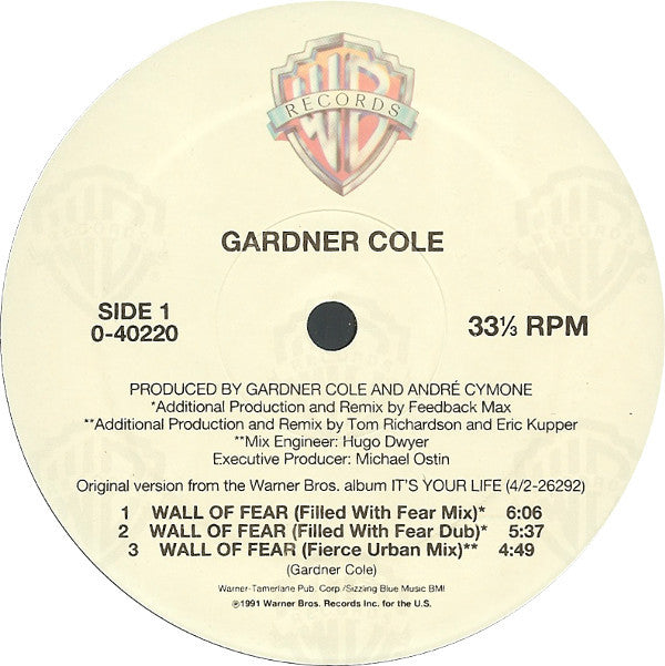 Gardner Cole : Wall Of Fear (12")