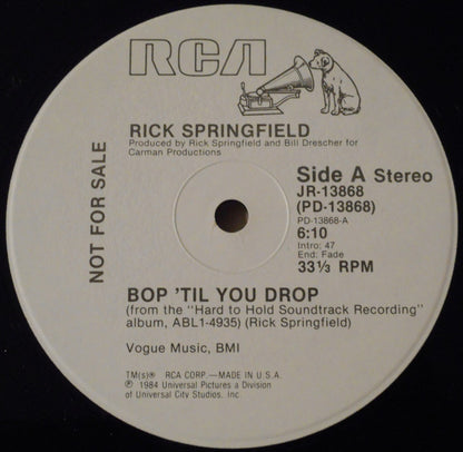 Rick Springfield : Bop 'Til You Drop (12", Promo)