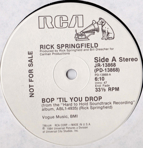 Rick Springfield : Bop 'Til You Drop (12", Promo)