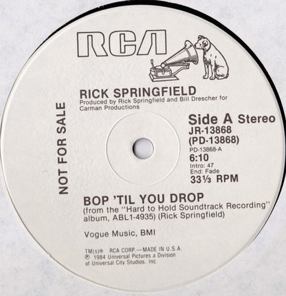 Rick Springfield : Bop 'Til You Drop (12", Promo)