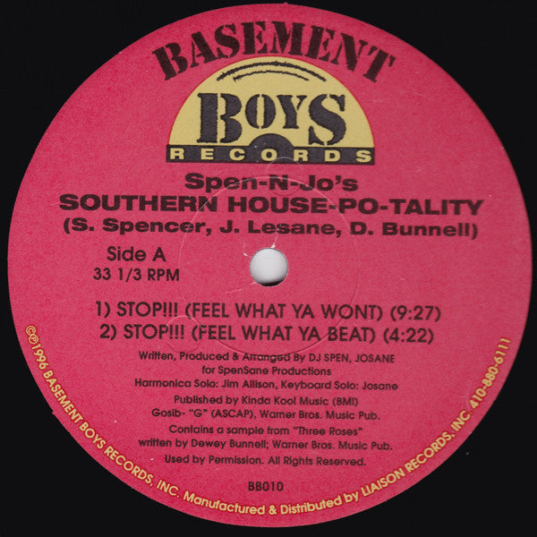 Spen-N-Jo's Southern House-Po-Tality : Stop!!! (Feel What Ya Wont) (12")