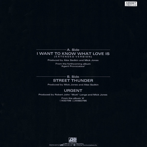 Foreigner : I Want To Know What Love Is (Extended Version) (12", Single, PRS)