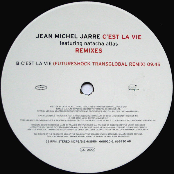 Jean Michel Jarre* Featuring Natacha Atlas : C'est La Vie (Remixes) (12", Single)
