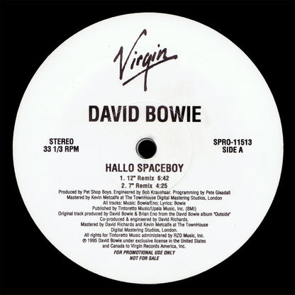 David Bowie : Hallo Spaceboy (Remixes By Pet Shop Boys And Ball & Vauk) (12", Promo)