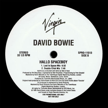 David Bowie : Hallo Spaceboy (Remixes By Pet Shop Boys And Ball & Vauk) (12", Promo)