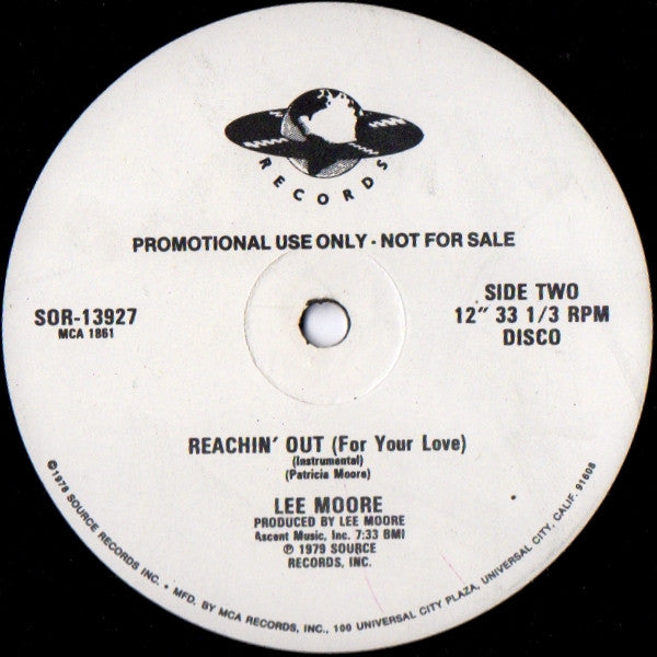Lee Moore : Reachin' Out (For Your Love) (12", Promo)