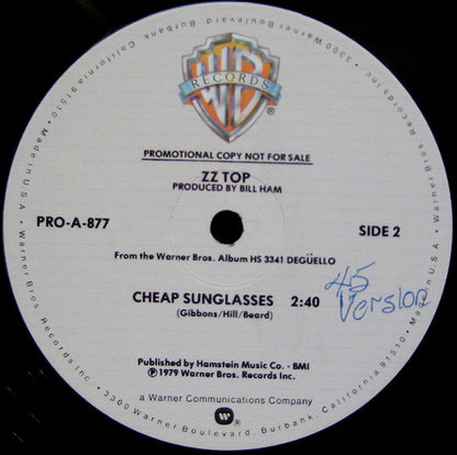 ZZ Top : Cheap Sunglasses (12", Promo)