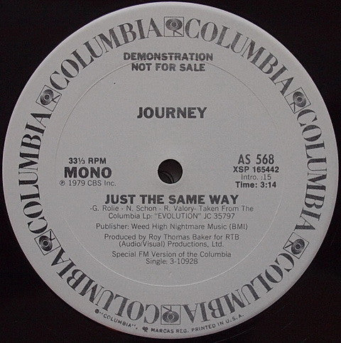 Journey : Just The Same Way (12", Mono, Promo)