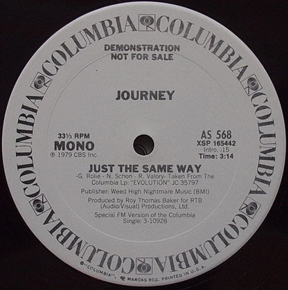Journey : Just The Same Way (12", Mono, Promo)